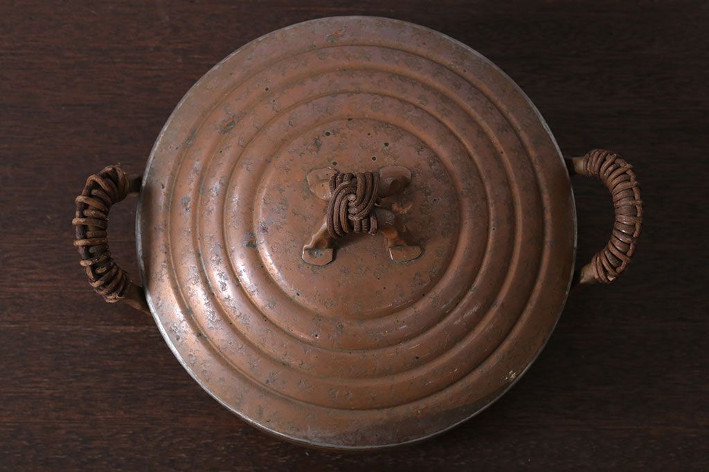 アンティーク雑貨　ビンテージ　銅製のシャビーな両手鍋