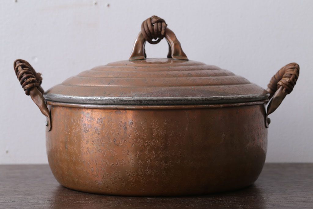 アンティーク雑貨　ビンテージ　銅製のシャビーな両手鍋