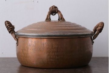 アンティーク雑貨　ビンテージ　銅製のシャビーな両手鍋