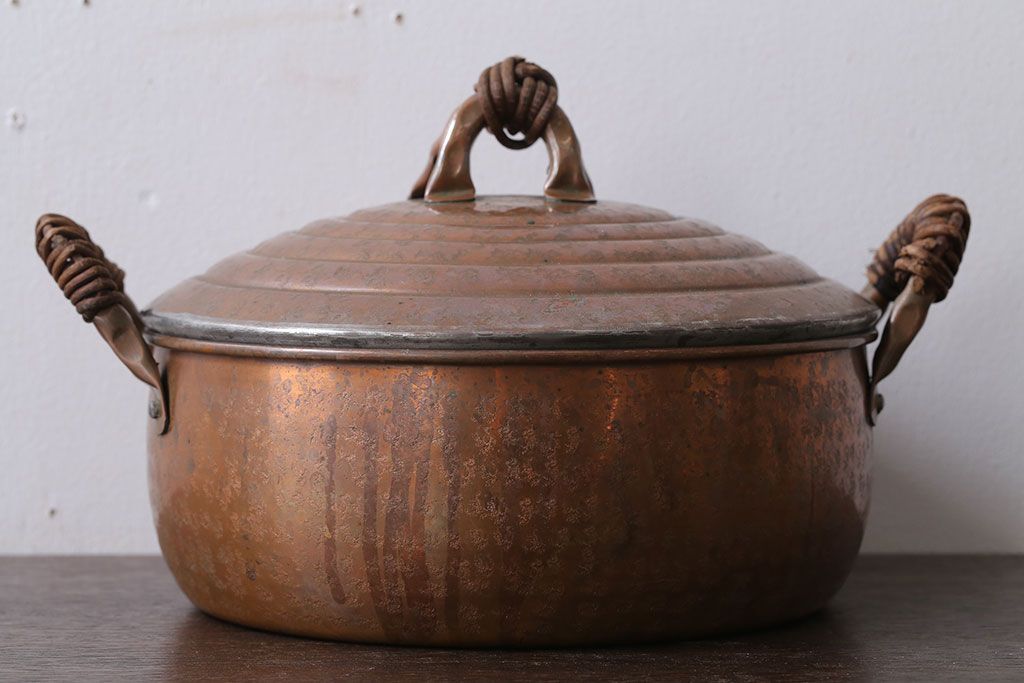 アンティーク雑貨　ビンテージ　銅製のシャビーな両手鍋
