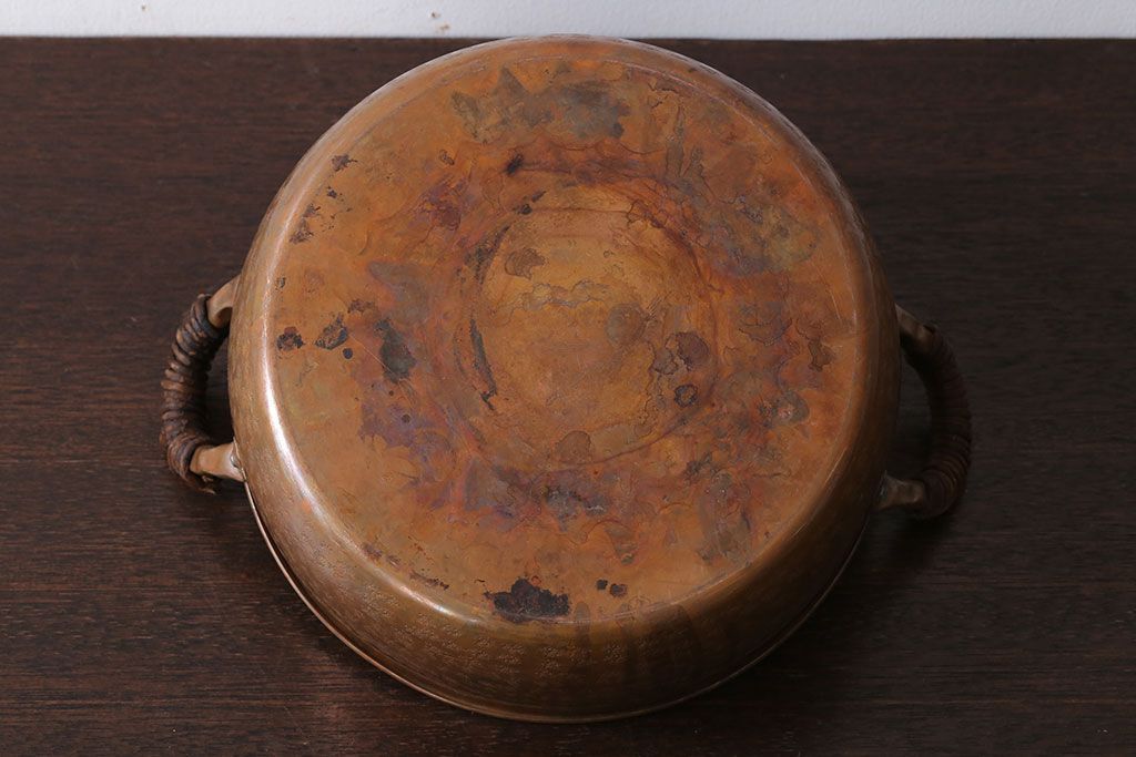 アンティーク雑貨　ビンテージ　銅製のシャビーな両手鍋