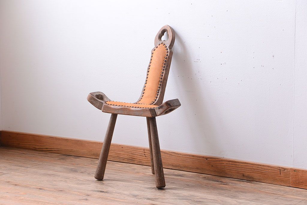 中古　アジアン家具　本革座面のチェア(椅子)(1)