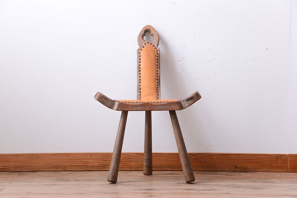 中古　アジアン家具　本革座面のチェア(椅子)(1)