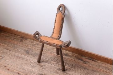 中古　アジアン家具　本革座面のチェア(椅子)(1)