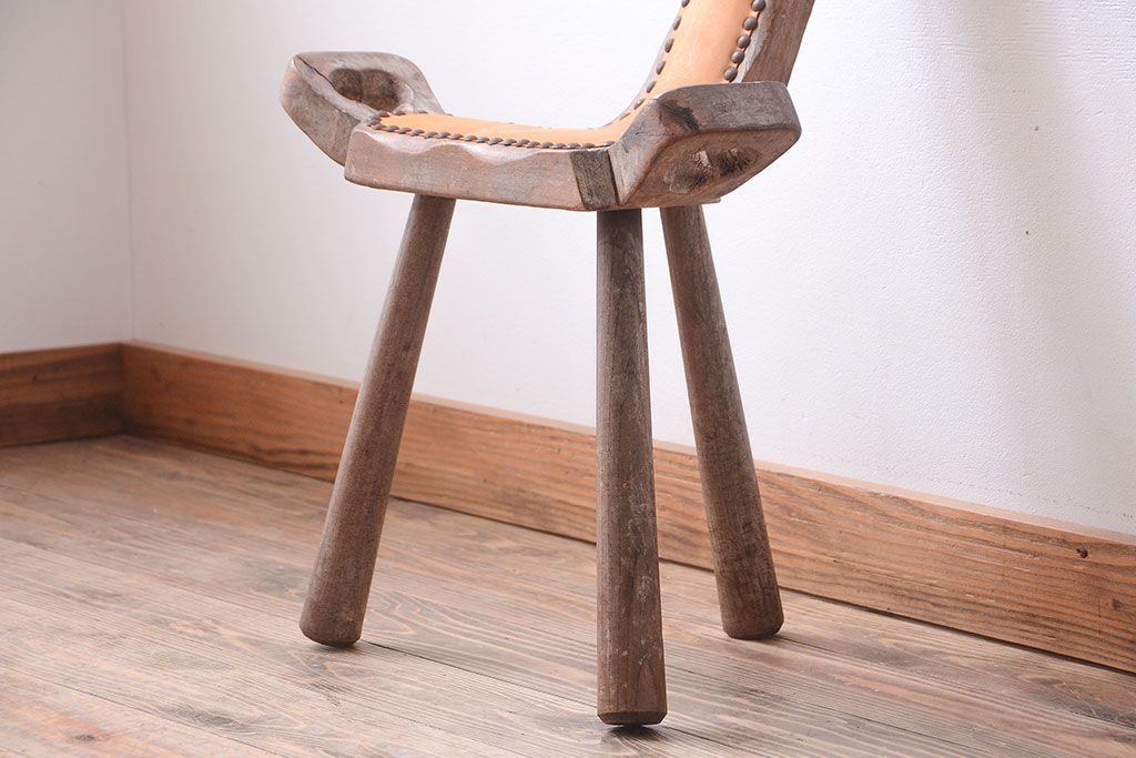 中古　アジアン家具　本革座面のチェア(椅子)(1)