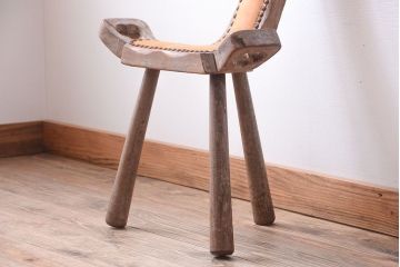 中古　アジアン家具　本革座面のチェア(椅子)(1)