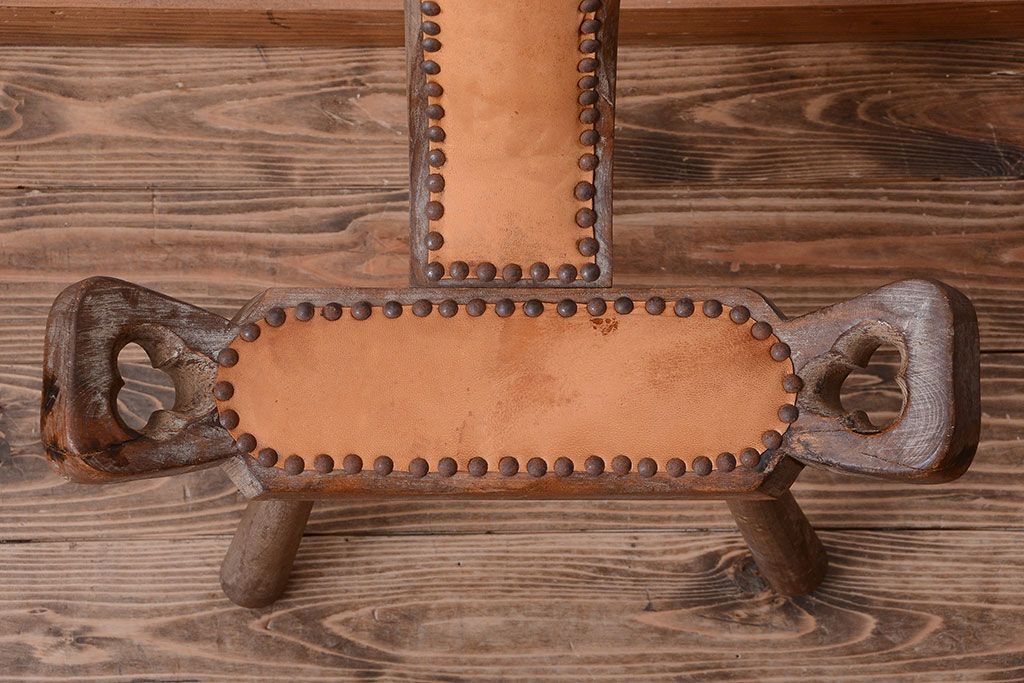 中古　アジアン家具　本革座面のチェア(椅子)(1)