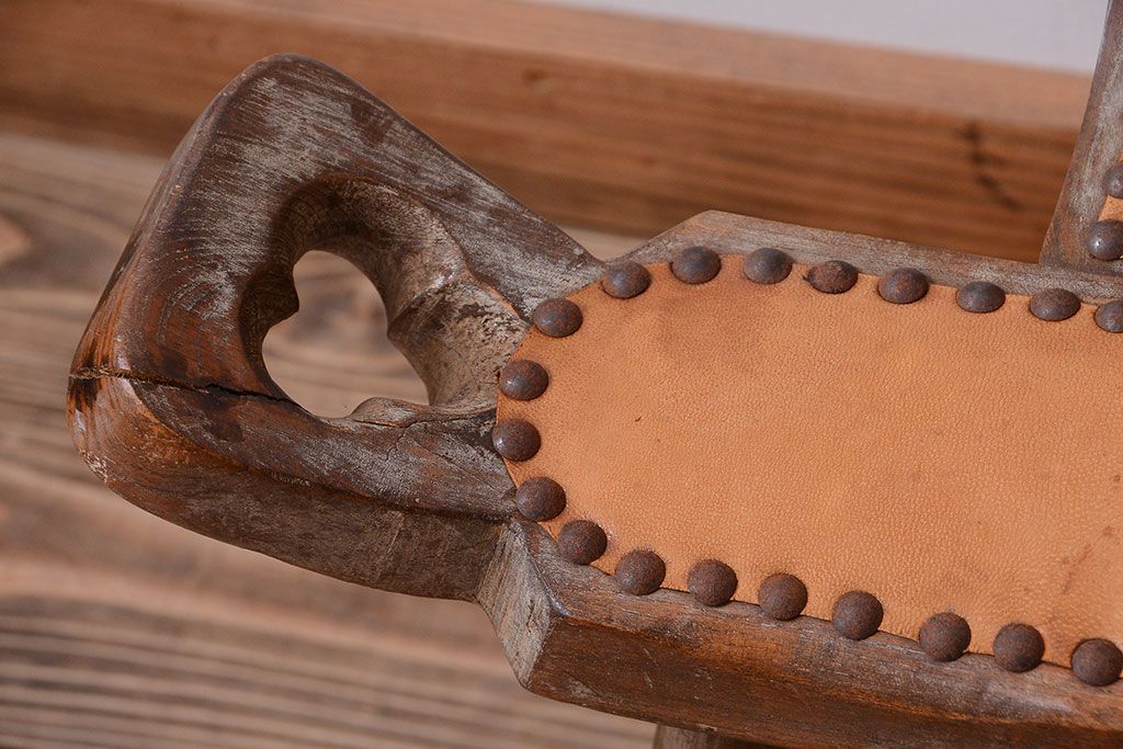 中古　アジアン家具　本革座面のチェア(椅子)(1)