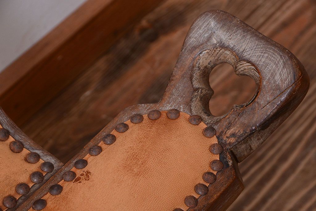 中古　アジアン家具　本革座面のチェア(椅子)(1)