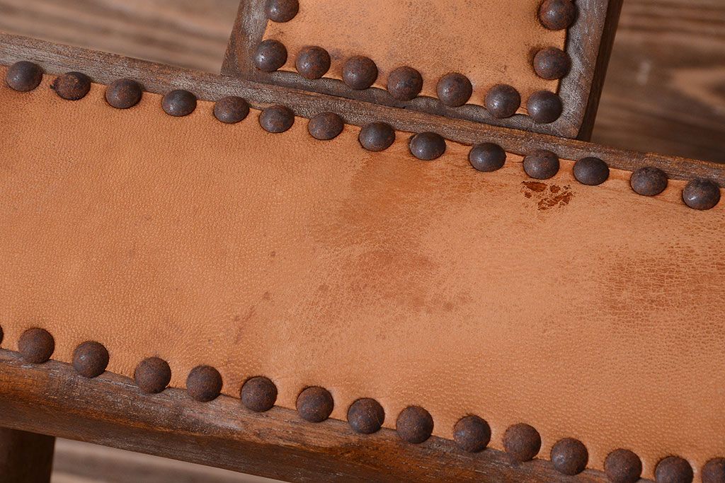 中古　アジアン家具　本革座面のチェア(椅子)(1)