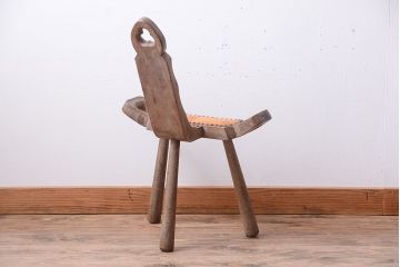 中古　アジアン家具　本革座面のチェア(椅子)(1)