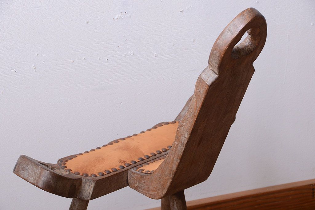 中古　アジアン家具　本革座面のチェア(椅子)(1)