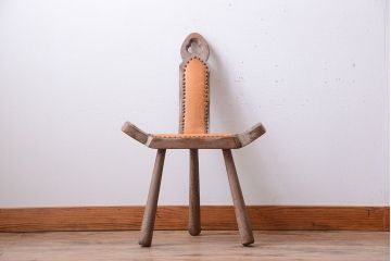 中古　アジアン家具　本革座面のチェア(椅子)(2)