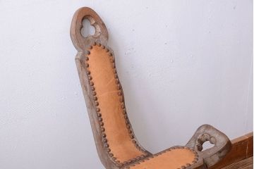中古　アジアン家具　本革座面のチェア(椅子)(2)