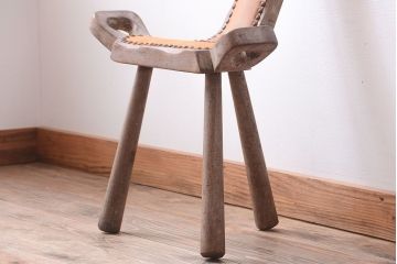 中古　アジアン家具　本革座面のチェア(椅子)(2)