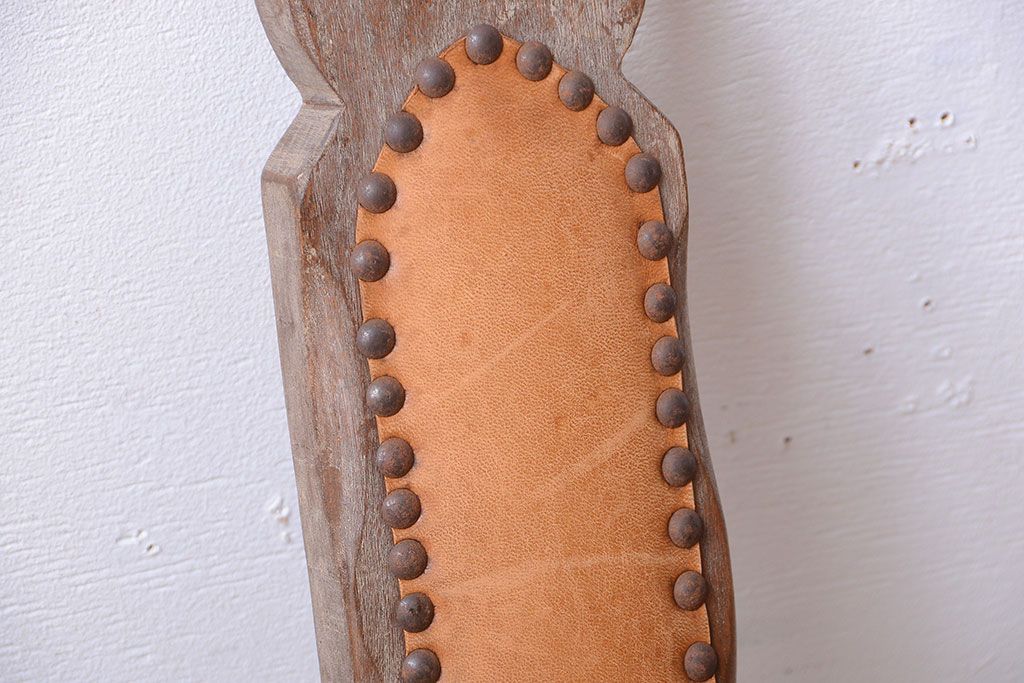 中古　アジアン家具　本革座面のチェア(椅子)(2)