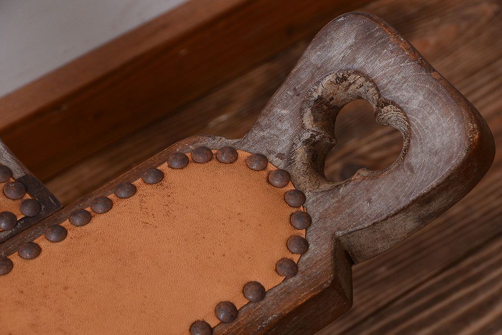 中古　アジアン家具　本革座面のチェア(椅子)(2)