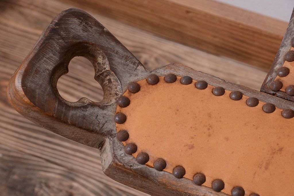 中古　アジアン家具　本革座面のチェア(椅子)(2)