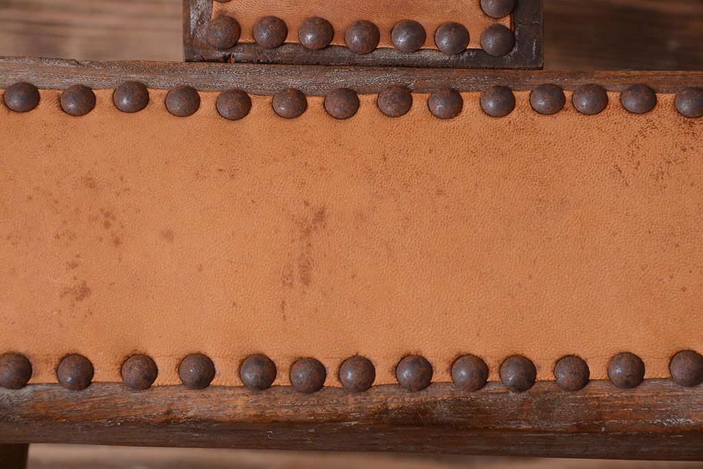 中古　アジアン家具　本革座面のチェア(椅子)(2)