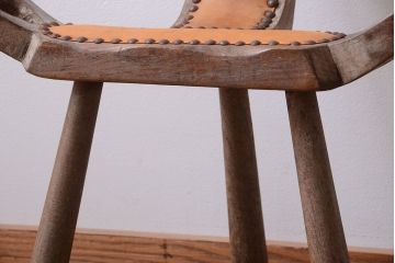 中古　アジアン家具　本革座面のチェア(椅子)(2)