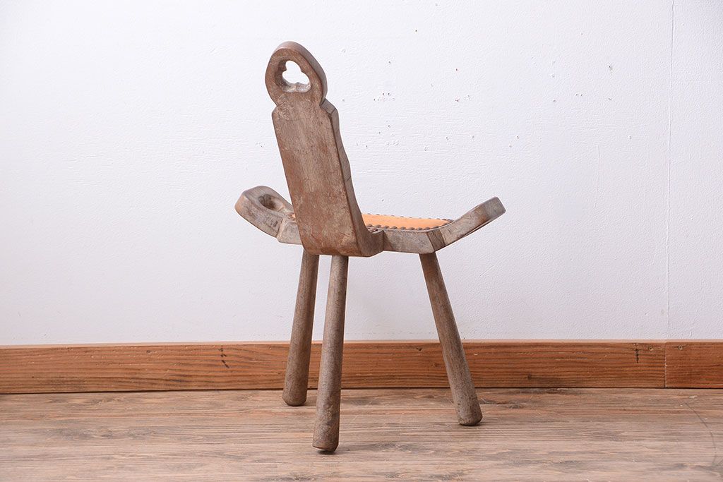 中古　アジアン家具　本革座面のチェア(椅子)(2)