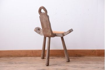 中古　アジアン家具　本革座面のチェア(椅子)(2)