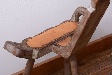 中古　アジアン家具　本革座面のチェア(椅子)(2)