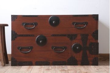 アンティーク家具　和製アンティーク　シンプルな丸金具!時代箪笥ローボード