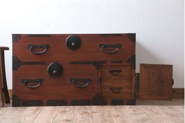 アンティーク家具　和製アンティーク　シンプルな丸金具!時代箪笥ローボード
