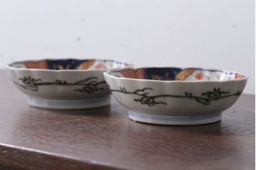 アンティーク雑貨　アンティーク　明治〜大正期　金襴手　色絵なます皿　2客セット(兎図)