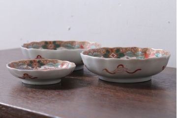 アンティーク雑貨　アンティーク　幕末〜明治　瓢箪の図　金襴手色絵なます皿など3客