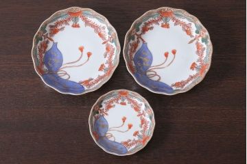 アンティーク雑貨　アンティーク　幕末〜明治　瓢箪の図　金襴手色絵なます皿など3客