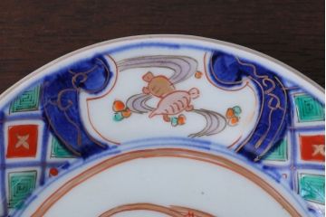 アンティーク雑貨　古民具・骨董　明治〜大正期　色絵錦手楕円皿3客