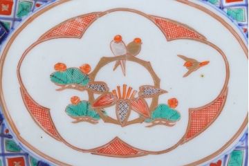 アンティーク雑貨　古民具・骨董　明治〜大正期　色絵錦手楕円皿3客