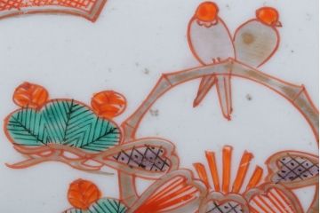 アンティーク雑貨　古民具・骨董　明治〜大正期　色絵錦手楕円皿3客