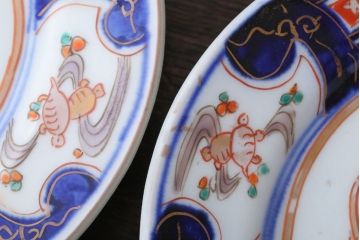 アンティーク雑貨　古民具・骨董　明治〜大正期　色絵錦手楕円皿3客