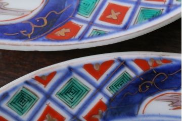 アンティーク雑貨　古民具・骨董　明治〜大正期　色絵錦手楕円皿3客