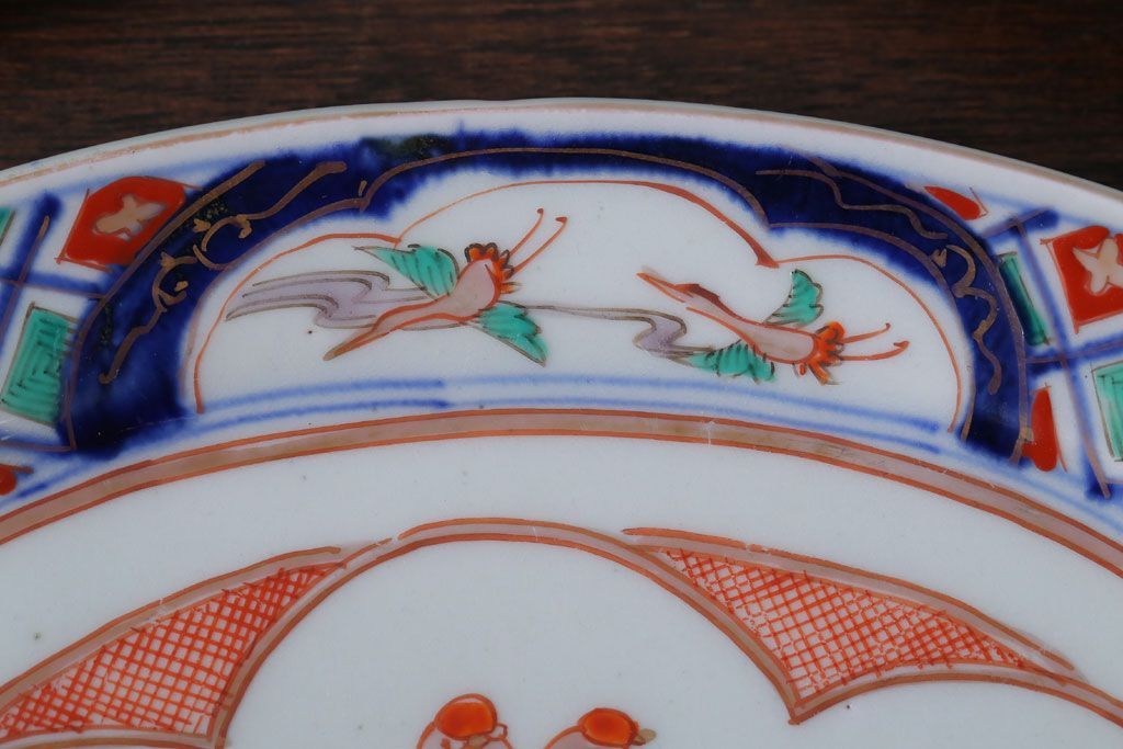 アンティーク雑貨　古民具・骨董　明治〜大正期　色絵錦手楕円皿3客(2)