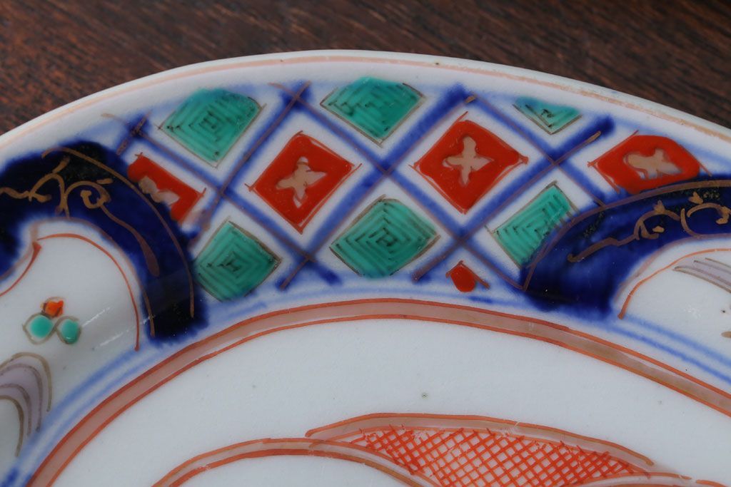 アンティーク雑貨　古民具・骨董　明治〜大正期　色絵錦手楕円皿3客(2)