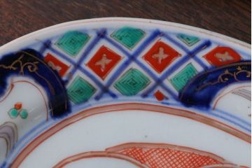 アンティーク雑貨　古民具・骨董　明治〜大正期　色絵錦手楕円皿3客(2)