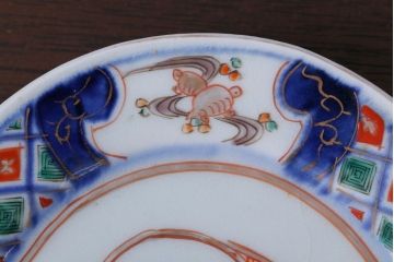 アンティーク雑貨　古民具・骨董　明治〜大正期　色絵錦手楕円皿3客(2)