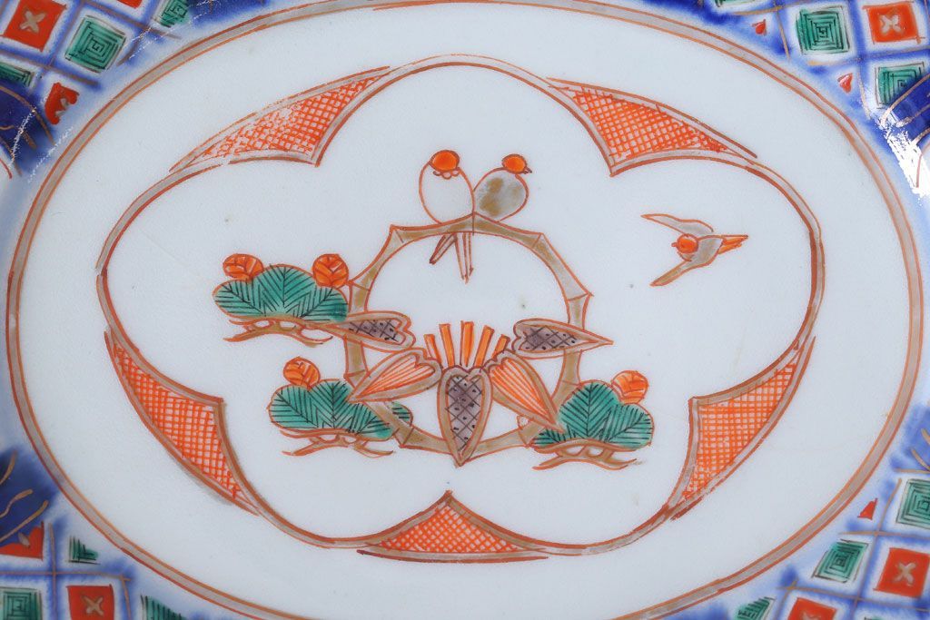 アンティーク雑貨　古民具・骨董　明治〜大正期　色絵錦手楕円皿3客(2)