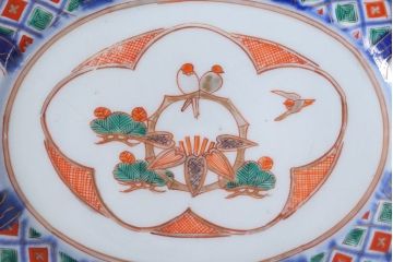 アンティーク雑貨　古民具・骨董　明治〜大正期　色絵錦手楕円皿3客(2)