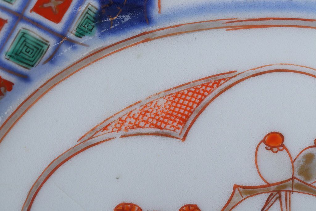 アンティーク雑貨　古民具・骨董　明治〜大正期　色絵錦手楕円皿3客(2)