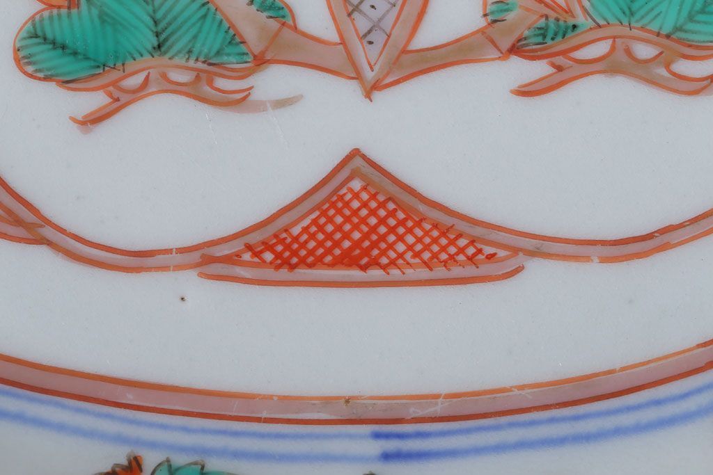 アンティーク雑貨　古民具・骨董　明治〜大正期　色絵錦手楕円皿3客(2)