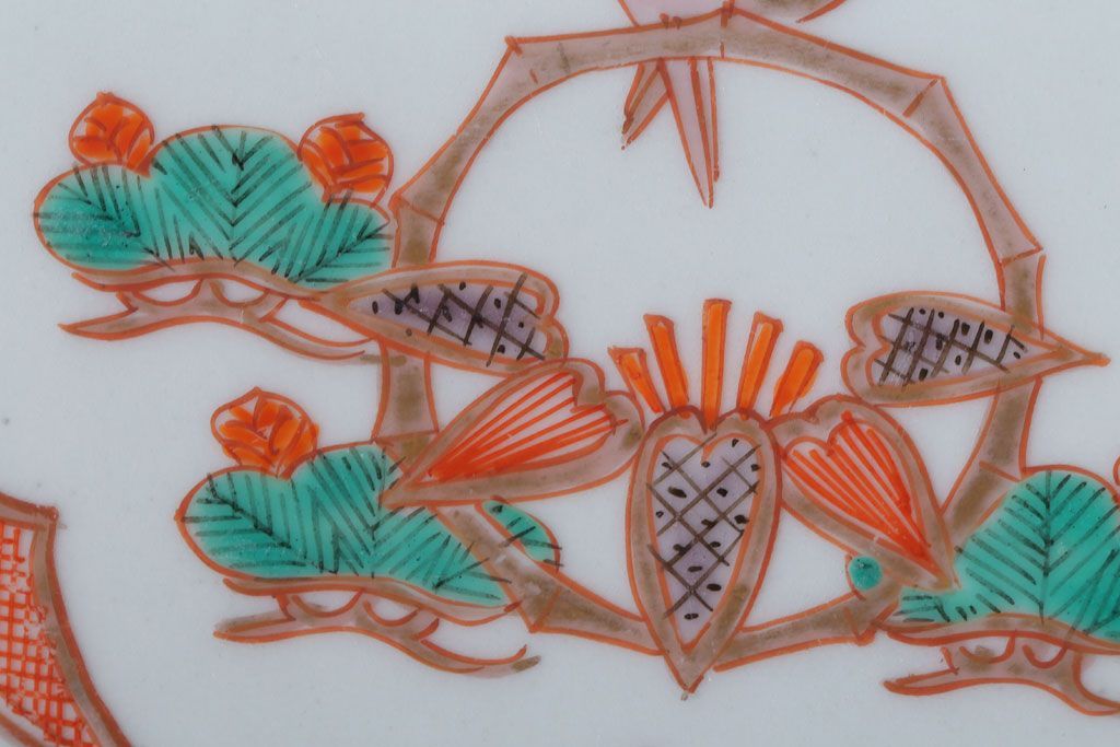 アンティーク雑貨　古民具・骨董　明治〜大正期　色絵錦手楕円皿3客(2)