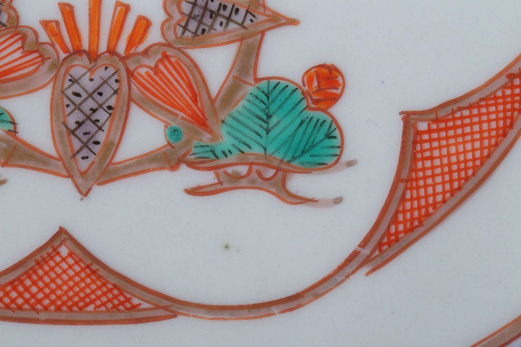 アンティーク雑貨　古民具・骨董　明治〜大正期　色絵錦手楕円皿3客(2)