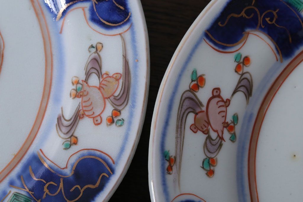 アンティーク雑貨　古民具・骨董　明治〜大正期　色絵錦手楕円皿3客(2)