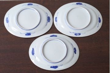 アンティーク雑貨　古民具・骨董　明治〜大正期　色絵錦手楕円皿3客(2)
