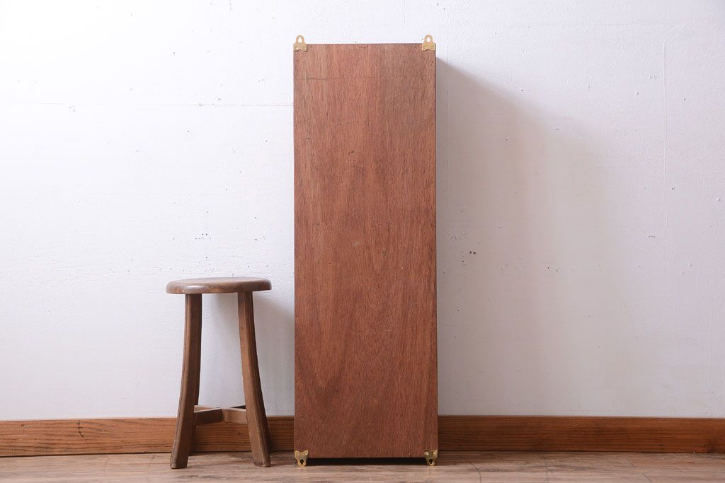 アンティーク家具　アンティーク　モールガラス入り!古い木製のお洒落な縦型壁掛け戸棚(3)